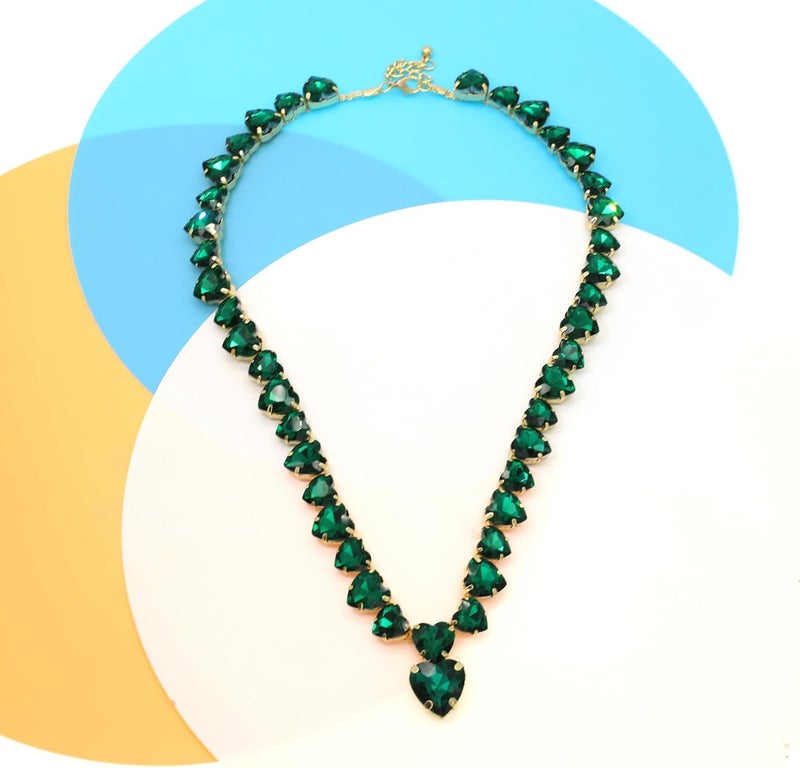 WEWE Crystal Rhinestone Choker Collar Necklace For Women Emerald Statement Piece Sparkly Colorful Crystal Neck Gold Chain Necklace - Image 4